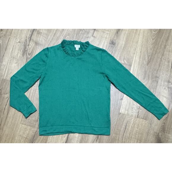 J. Crew Factory Sweater Ruffle Neck Women’s Size Small Long Sleeve Green - Picture 1 of 8